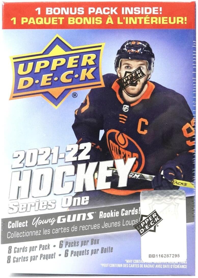 Upper Deck: 2021-22 Series 1 Hockey Blaster Box - 6 Packs + 1 Bonus Pack Card Game Upper Deck