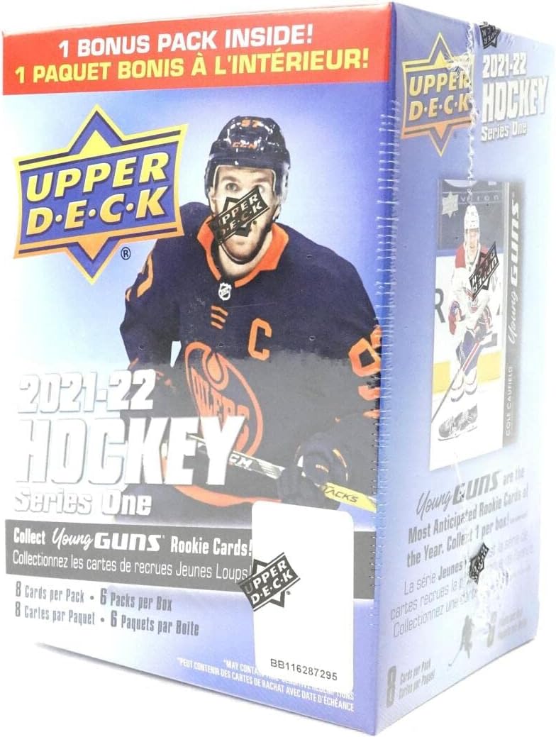 Upper Deck: 2021-22 Series 1 Hockey Blaster Box - 6 Packs + 1 Bonus Pack Card Game Upper Deck