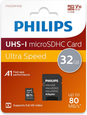 PHILIPS 32GB Micro SDHC UHS-1 U1 & V10 Class 10 Flash Memory Card & Adapter Electronics Philips