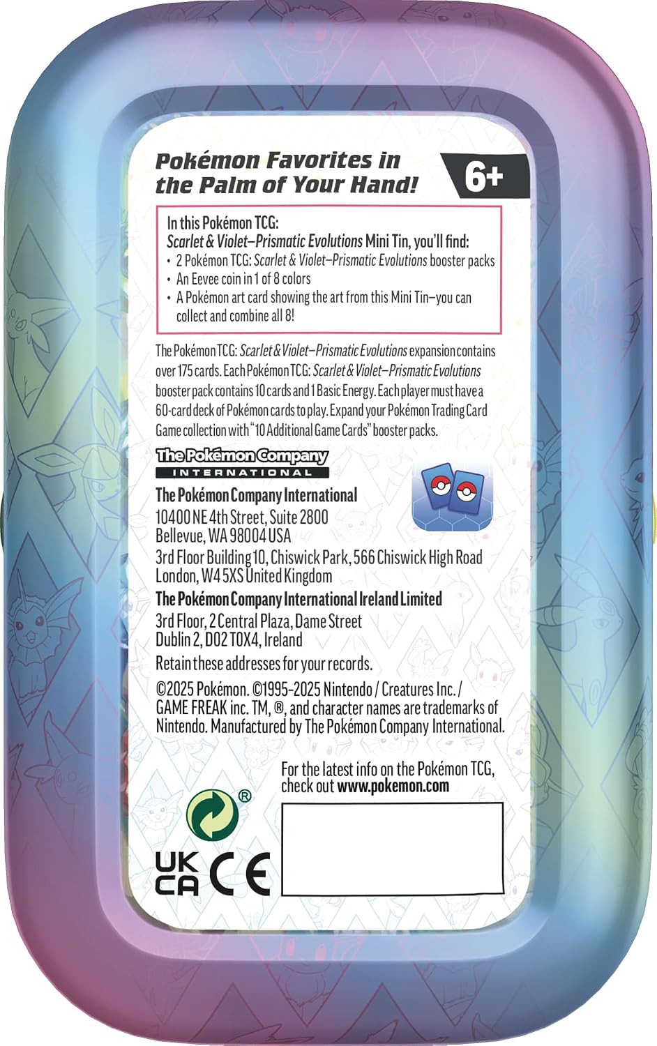 Pokemon TCG: Scarlet & Violet Prismatic Evolutions Mini Tin Display Box - 8 Tins