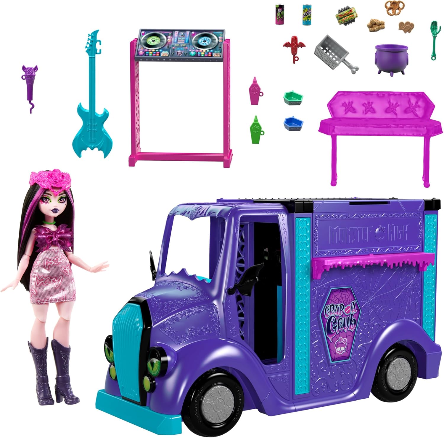Monster High: Fangtastic Rockin Food Truck Draculaura Doll & Playset & Pullout Stage Toys & Games Mattel