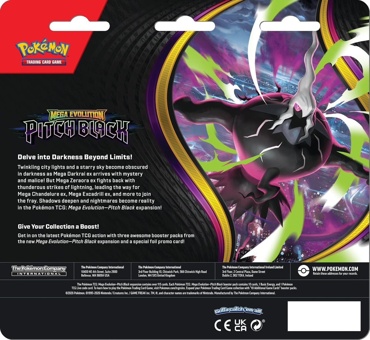 Pokemon TCG: Mega Evolution - Pitch Black 3-Pack Blister Binacle Card Game Pokemon