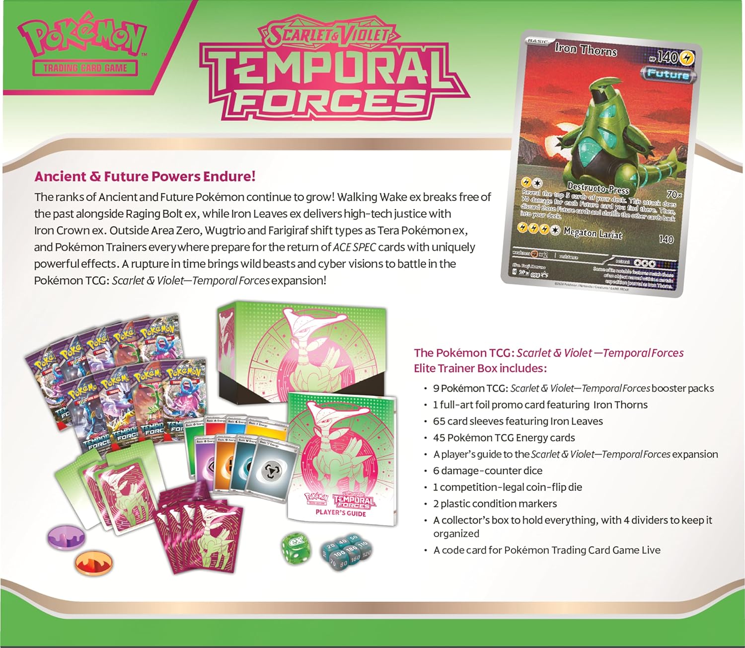 Pokemon TCG: Scarlet & Violet - Temporal Forces Elite Trainer Box [Iron Leaves] Card Game Pokemon