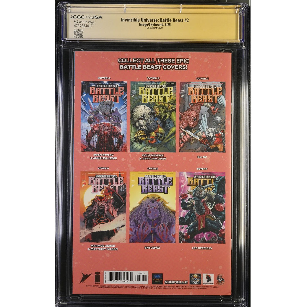 Invincible Universe Battle Beast: #2 [Rachta Lin CGC 9.2 Shopville Ryan Ottley Signature] 2025