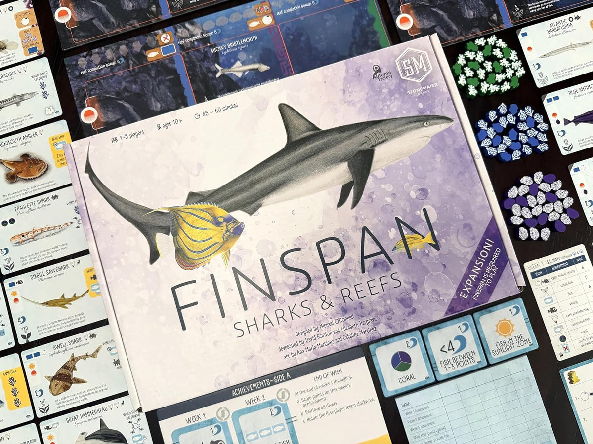 Finspan: Sharks and Reefs Expansion [Board Game, 1-5 Players] Board Game Stonemaier Games