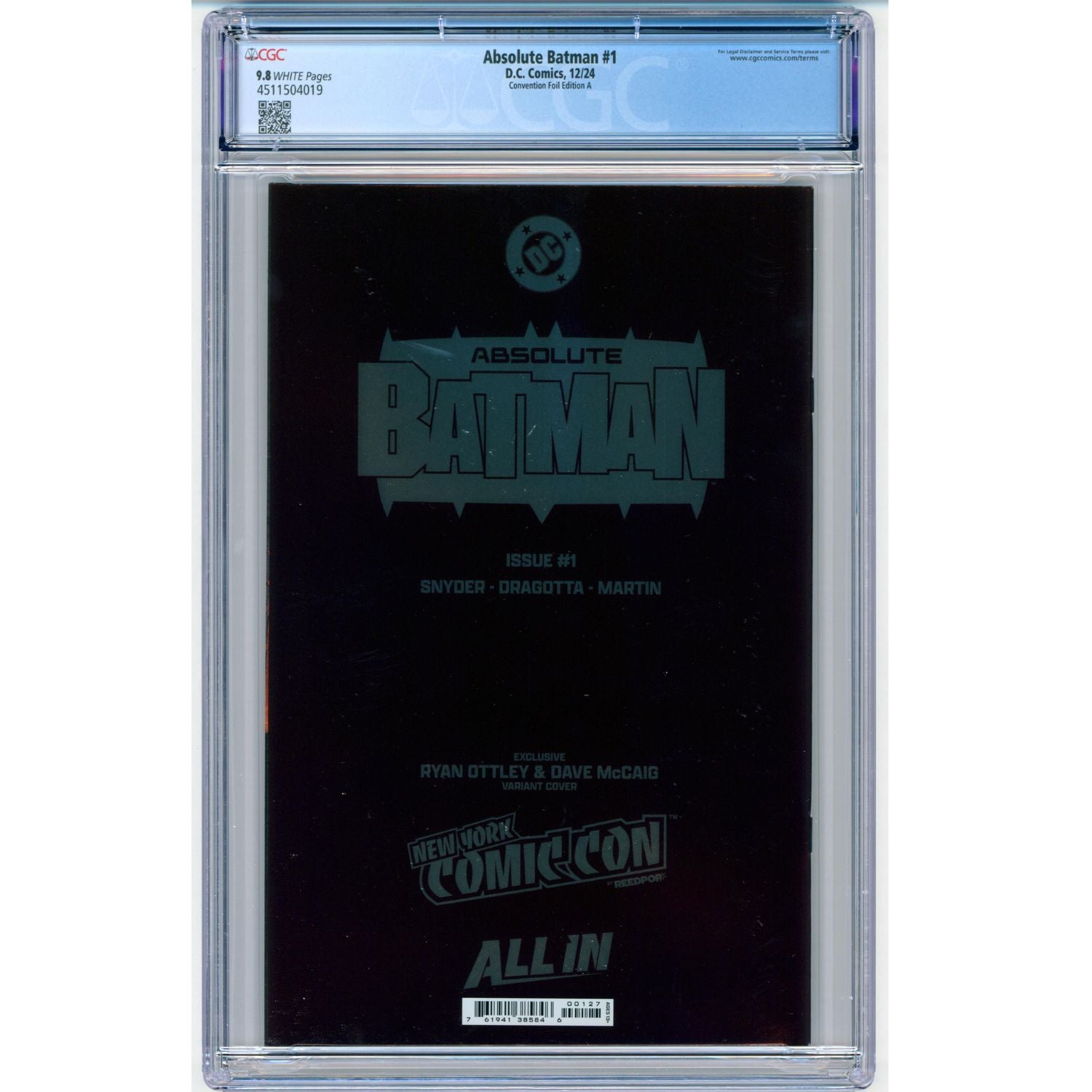 Absolute Batman: #1 [1st Printing Ryan Ottley CGC 9.8 NYCC Foil CVR A] 2024 Comics DC Comics