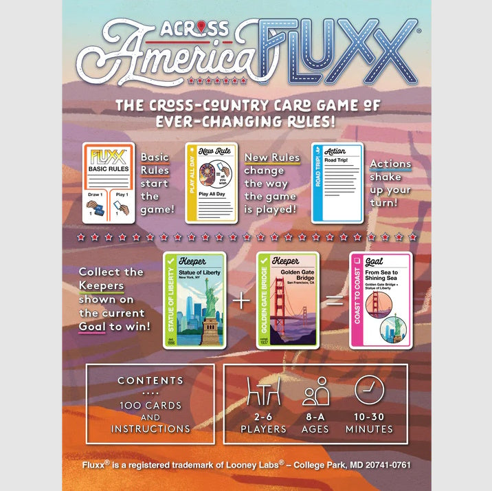 Across America Fluxx [Board Game, 2-6 Players] Board Game Looney Labs