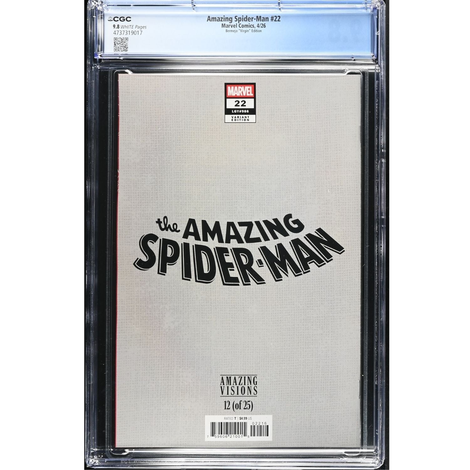 Amazing Spider-Man: #22 [Lee Bermejo CGC 9.8 CVR G - 1:100] 2025 Comics Marvel Comics