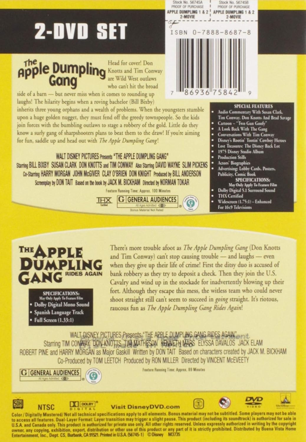 Apple Dumpling Gang and The Apple Dumpling Gang Rides Again - Double Feature [DVD] DVD Movie Disney   
