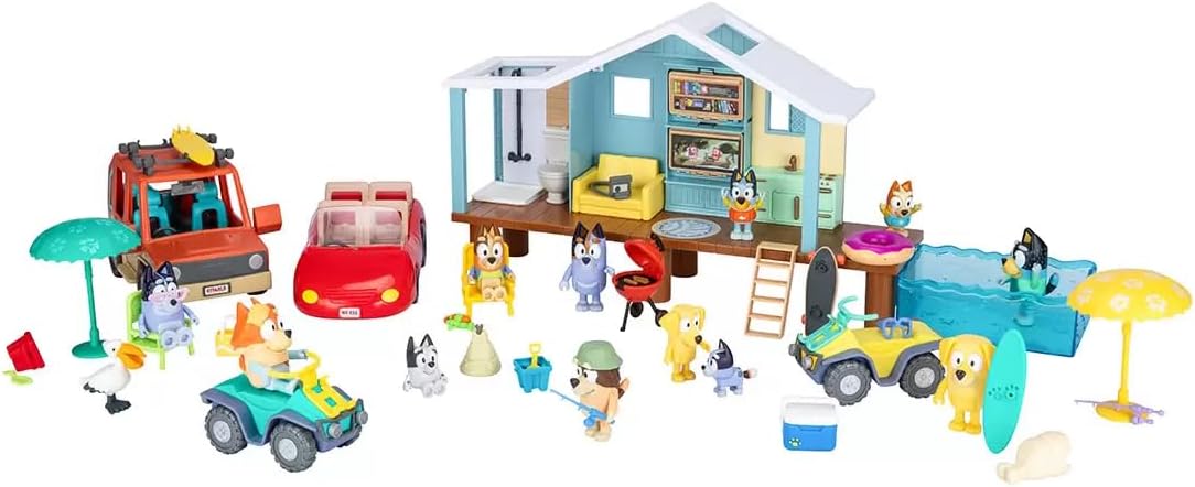 Bluey Friends & Family Beach Set- House Playset 45 Piece Ultimate Mega Set-Large-Includes Sticker Sheet Toys & Games Moose Toys