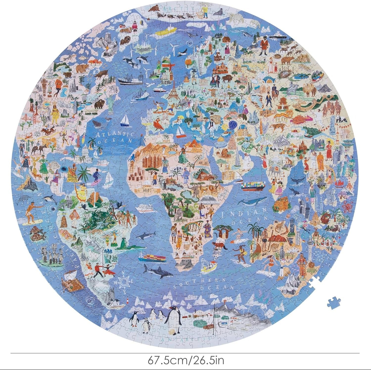 Bopster: Illustrated World Map Round Puzzle - 1000 Piece Puzzle Board Game Boppi