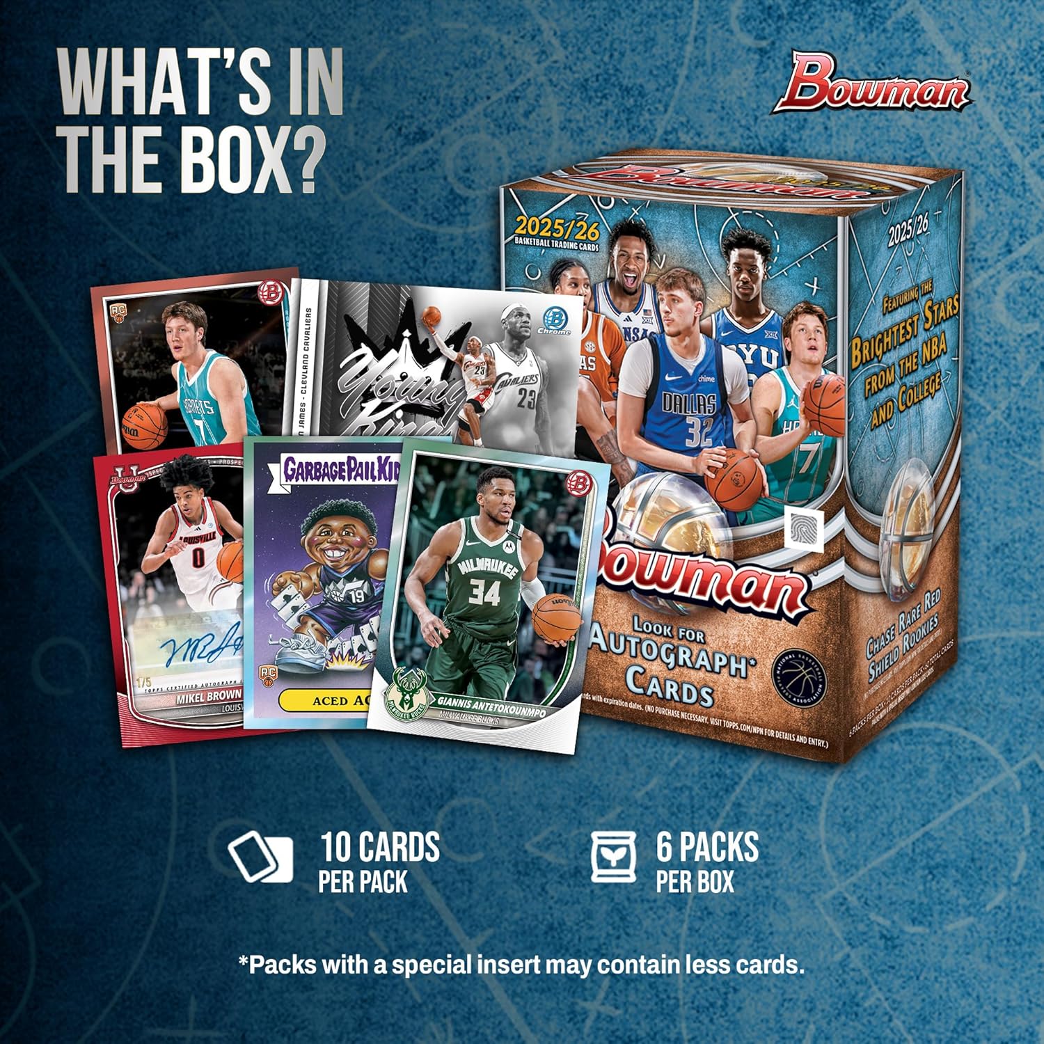 Topps: 2025-26 Bowman Basketball - Blaster Box (6 Packs) Sports Cards Topps
