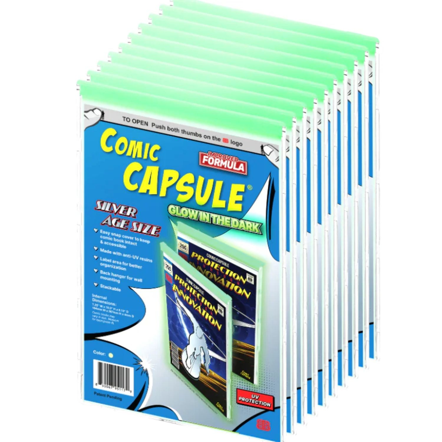 ComicCapsule Protective Case [10 Pack Glow In The Dark Silver Age Size] Comics ComicCapsule
