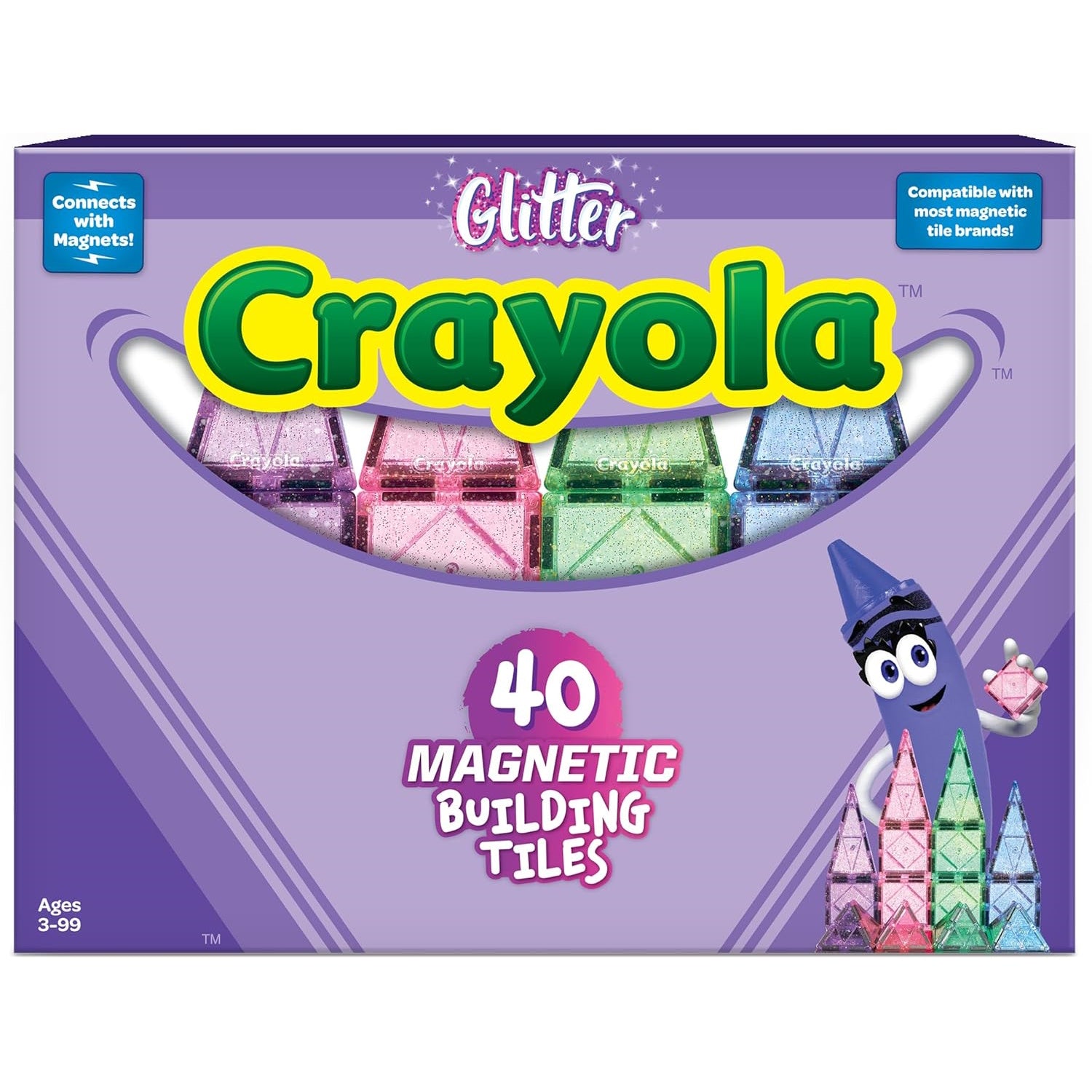 Crayola: Glitter - 40 Piece Magnetic Tile Set Toys & Games Create On