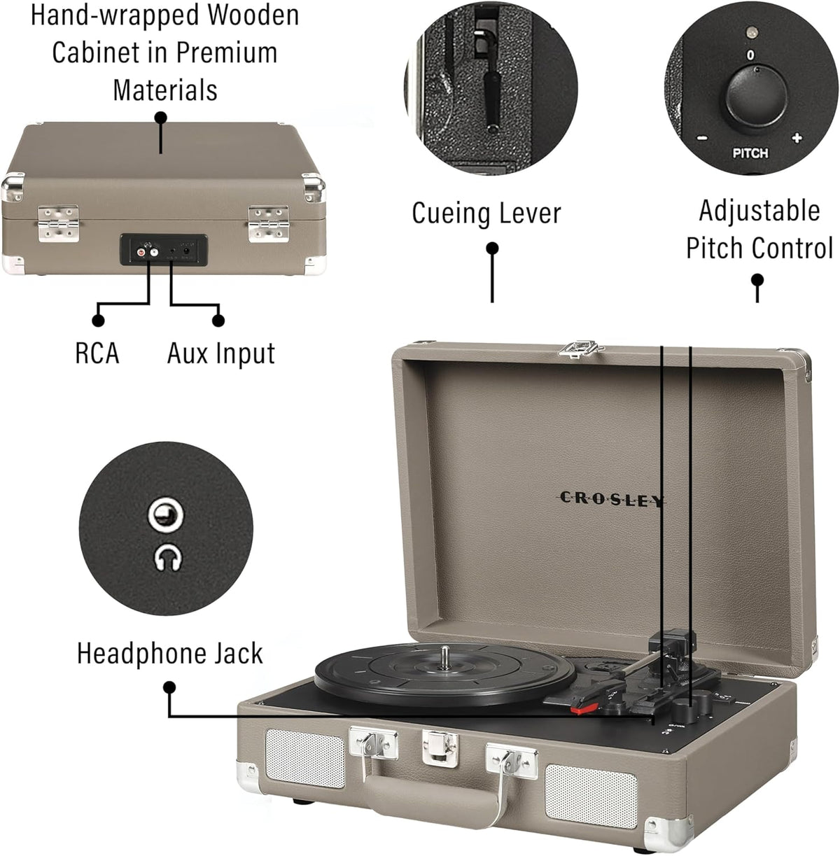 Crosley: Cruiser Plus Turntable - Taupe - CR8005F-TE [Electronics] Electronics Crosley