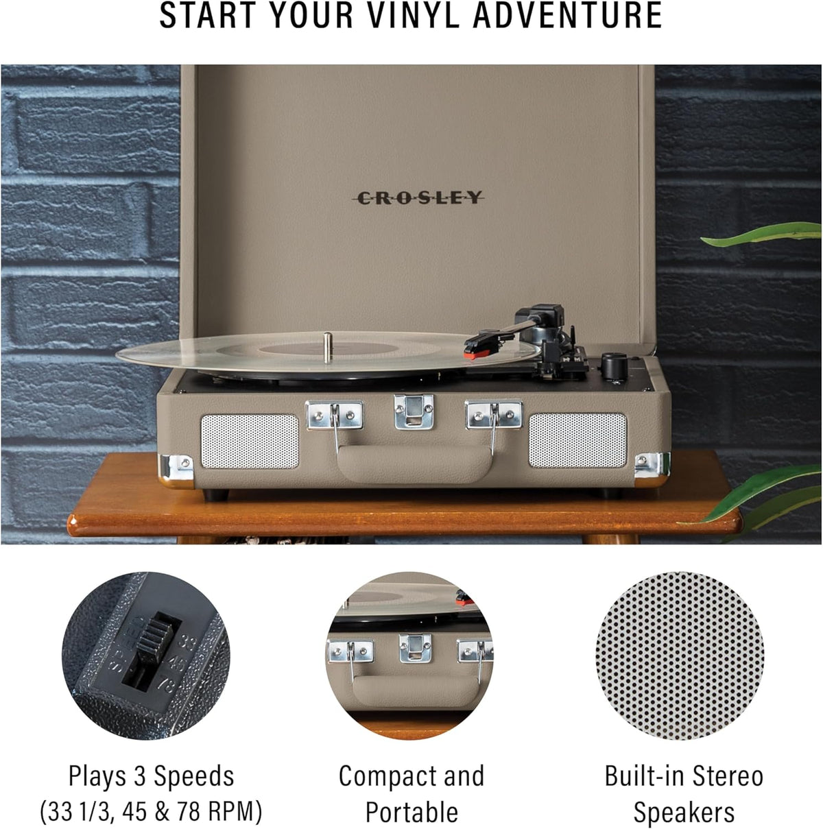 Crosley: Cruiser Plus Turntable - Taupe - CR8005F-TE [Electronics] Electronics Crosley