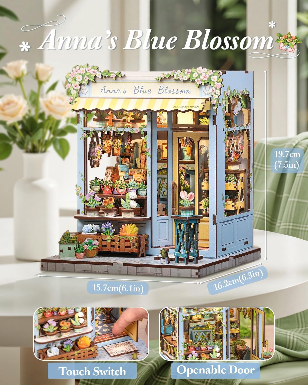 CuteBee: City Walk - Anna's Blue Blossom DIY Miniature House Model Kit CuteBee