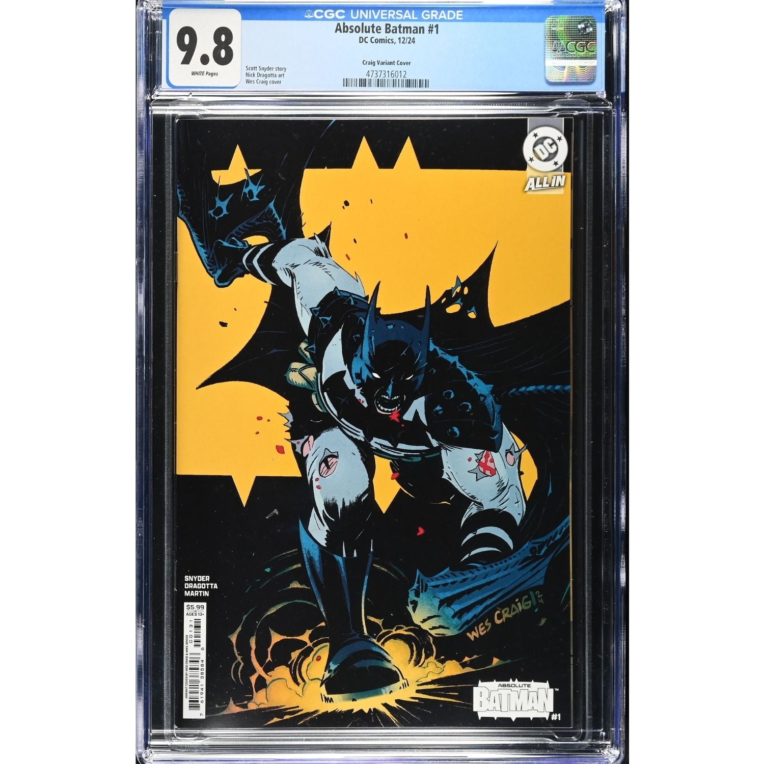 DC Absolute Batman: #1 [Wes Craig CGC 9.8 CVR B] 2024 Comics DC Comics