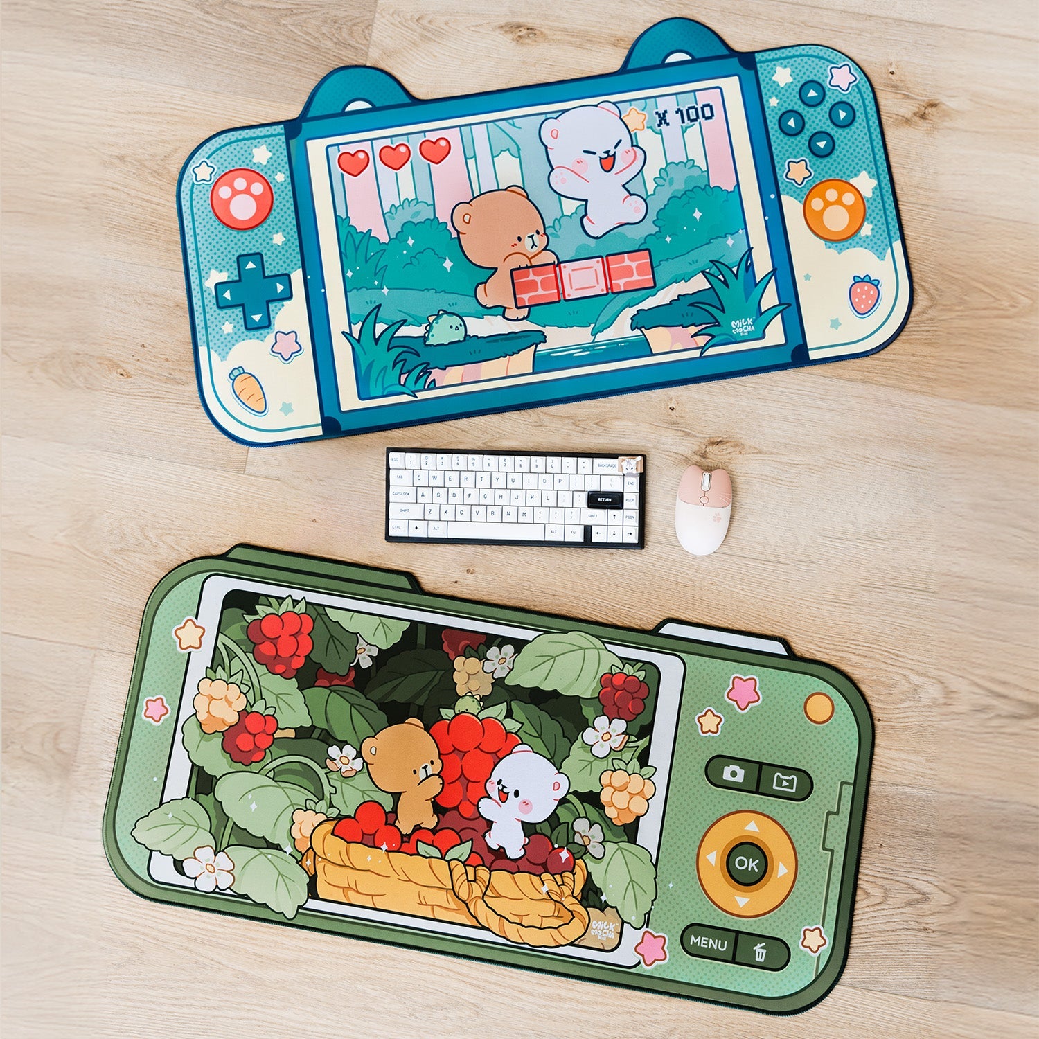 Milk Mocha Bear: Berry Picking Desk Mat Home Decor Milk Mocha Bear