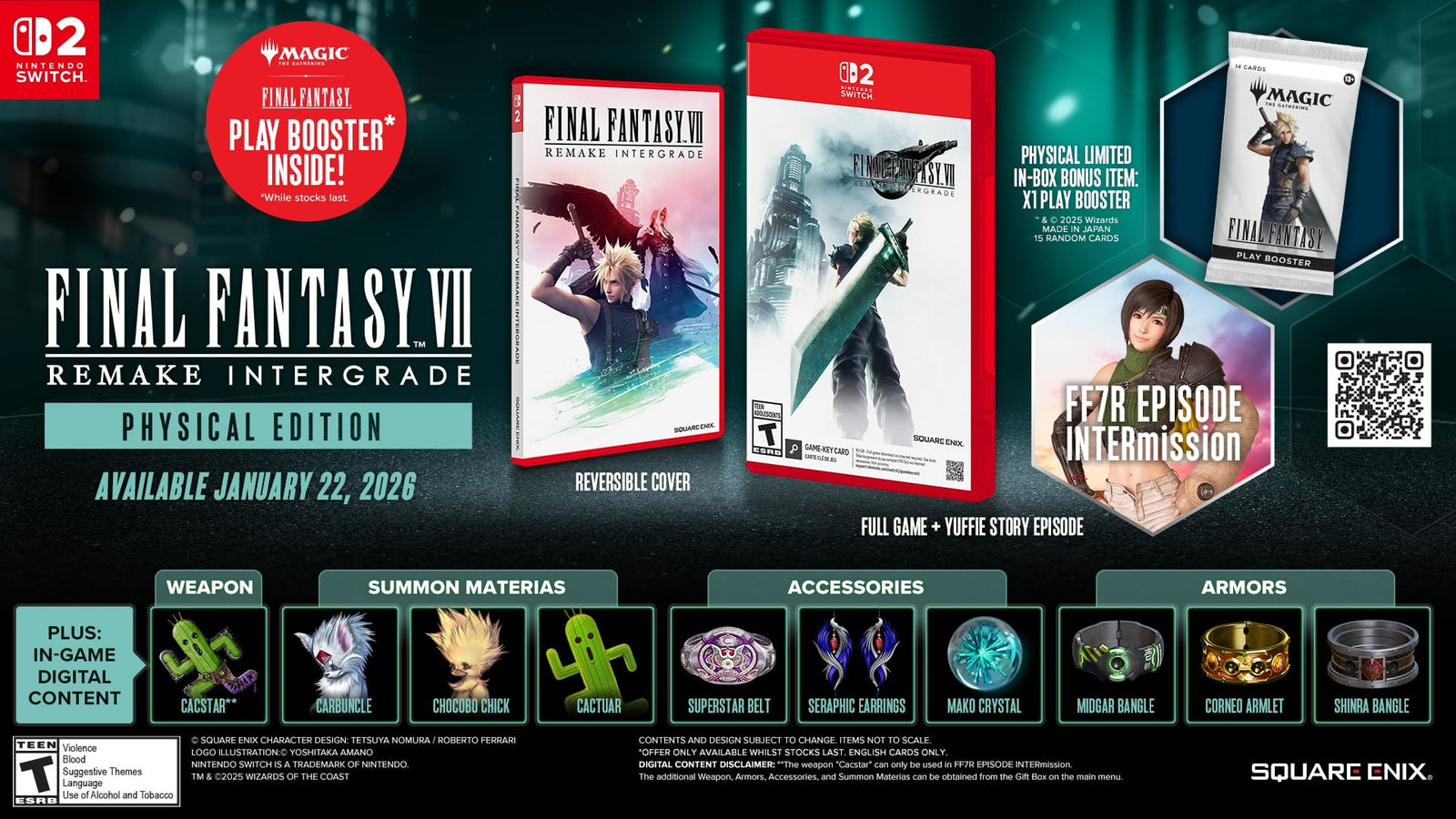 Final Fantasy VII Remake Intergrade Day One Edition [Nintendo Switch 2] Bonus Magic: The Gathering TCG - Final Fantasy Play Booster Nintendo Switch 2 Video Game Square Enix