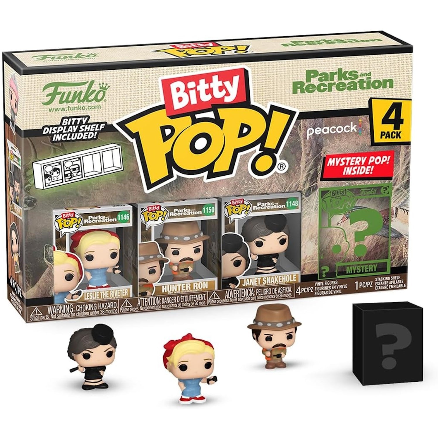 Funko Bitty Pop!: Parks and Recreation - Leslie Riveter/Hunter Ron/Janet Snakehole/ Random 4 Pack Bitty Vinyl Figures Toys & Games Funko