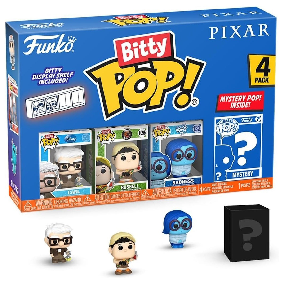 Funko Pop! Bitty: Pixar Bitty Shelf [Carl, Russel (Dug Days), Sadness, Mystery Chase Figure] Toys & Games Funko