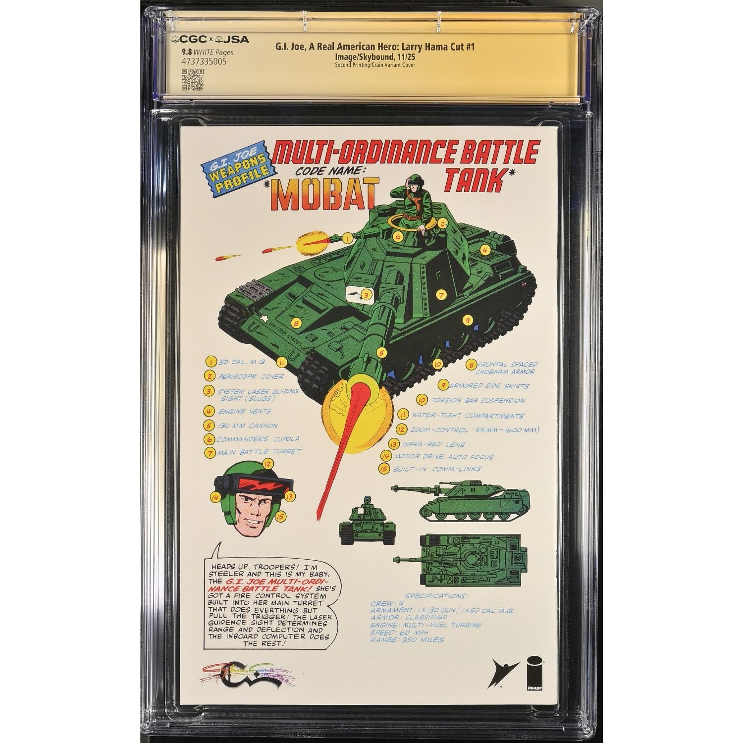 G.I Joe Real American Hero: #1 [Clayton Crain CGC 9.8 Signed 2nd print Facsimile] 2025 Comics Image Comics