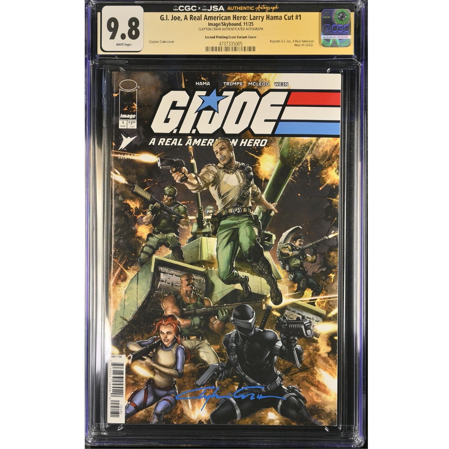 G.I Joe Real American Hero: #1 [Clayton Crain CGC 9.8 Signed 2nd print Facsimile] 2025 Comics Image Comics