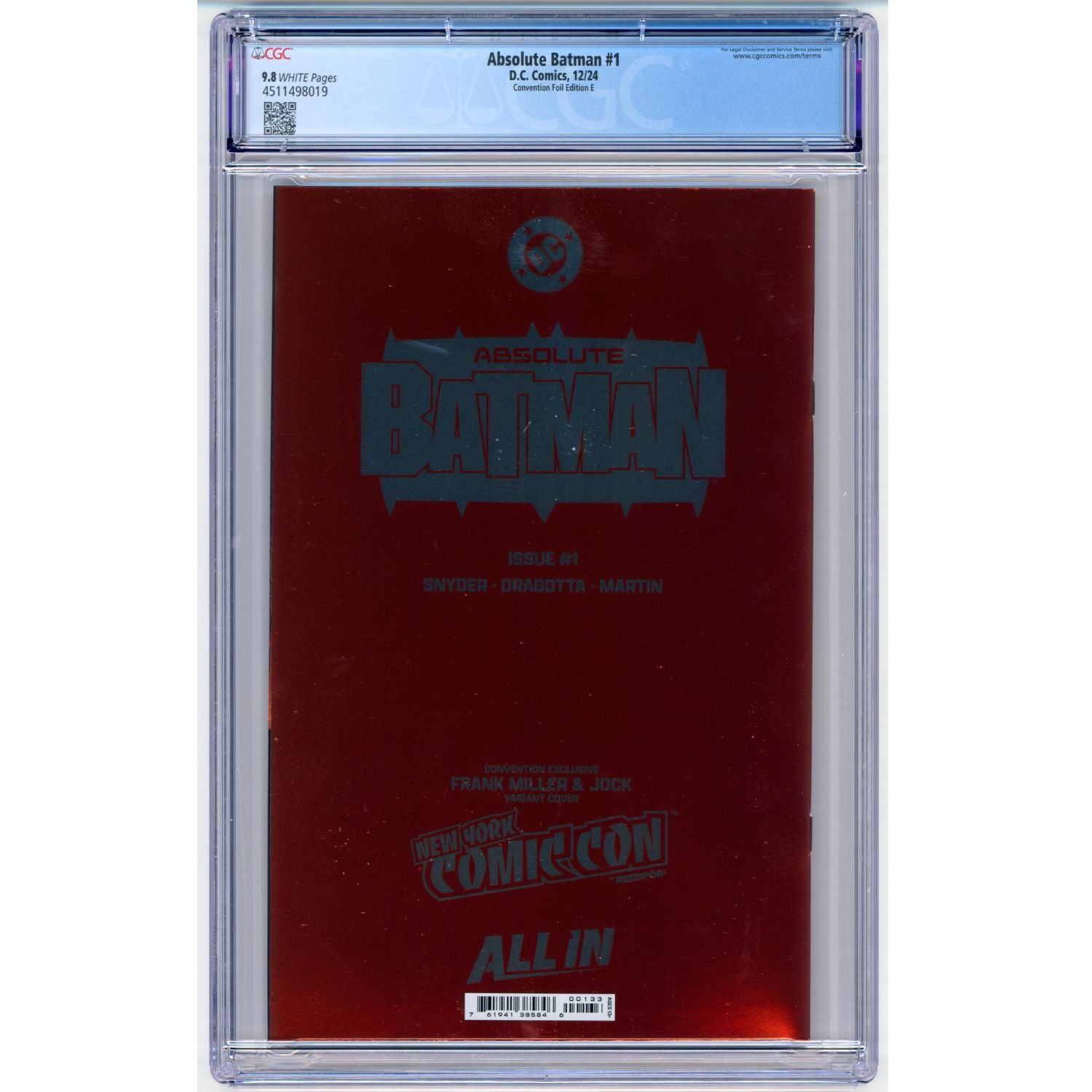 Absolute Batman: #1 [1st Print Frank Miller CGC 9.8 NYCC CVR Foil E DC Comics] Comics DC Comics