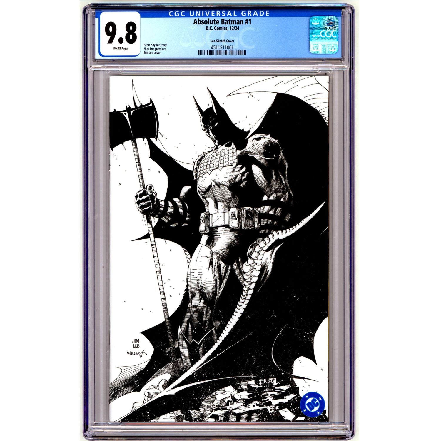 Absolute Batman: #1 [Jim Lee Sketch CGC 9.8 CVR H - 1:100] 2024 Comics DC Comics