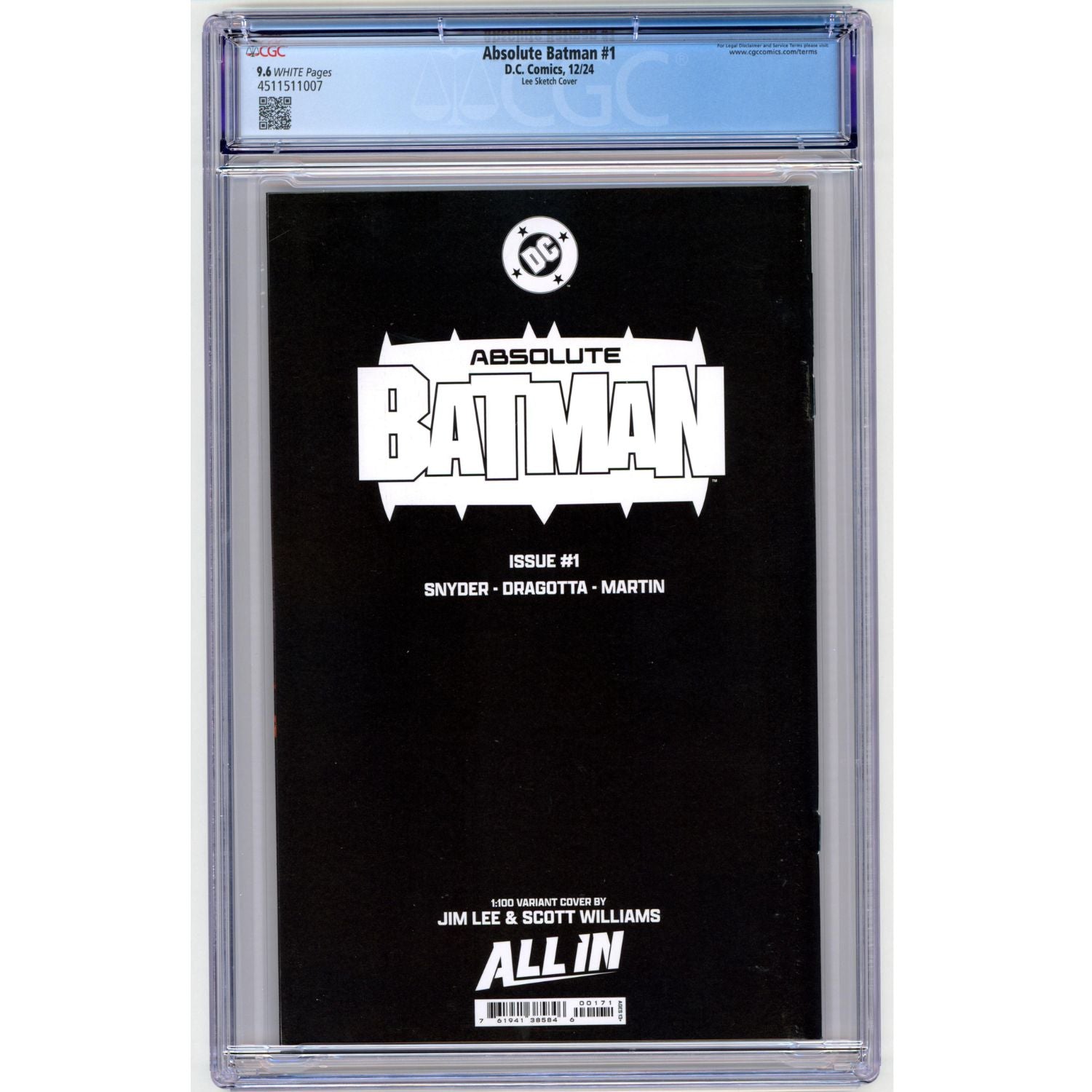 Absolute Batman: #1 Jim Lee Sketch [CGC 9.6 CVR H - 1:100] Comics DC Comics