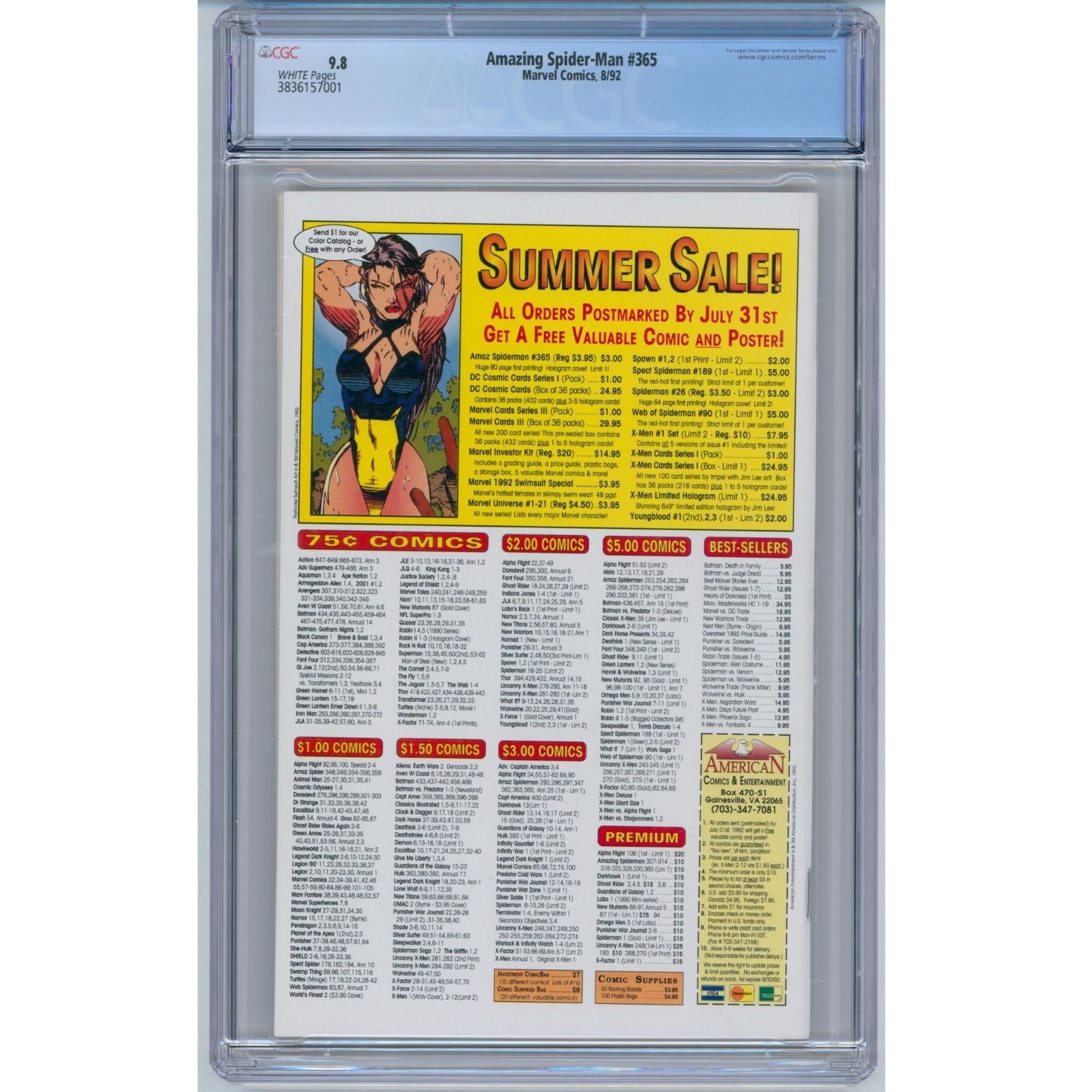 Amazing Spider-Man: #365 [Mark Bagley CGC 9.8 CVR A] 1992 Comics Marvel Comics