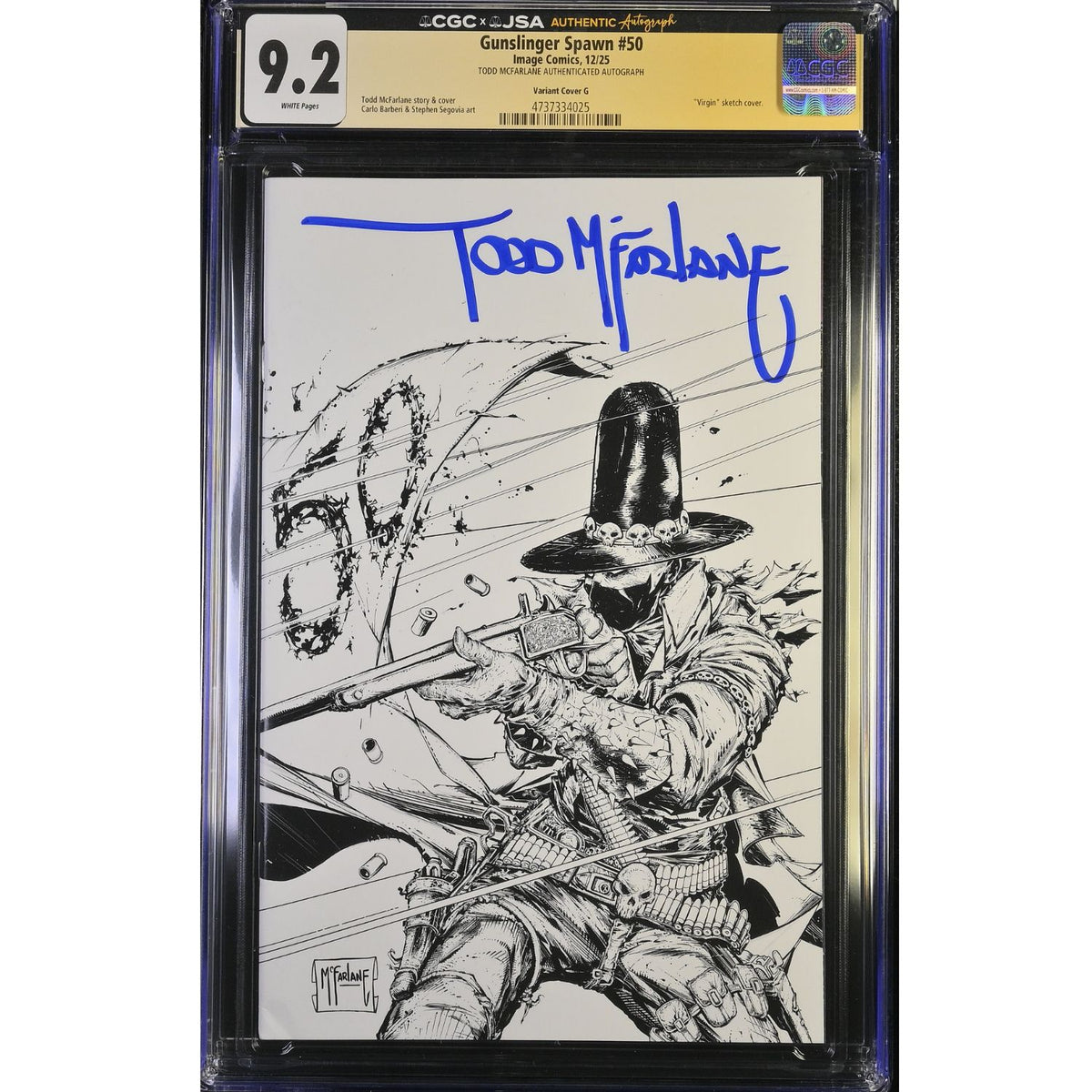 Gunslinger Spawn: #50 [Todd McFarlane Signed Blue CGC 9.2 CVR G - 1:250] 2021