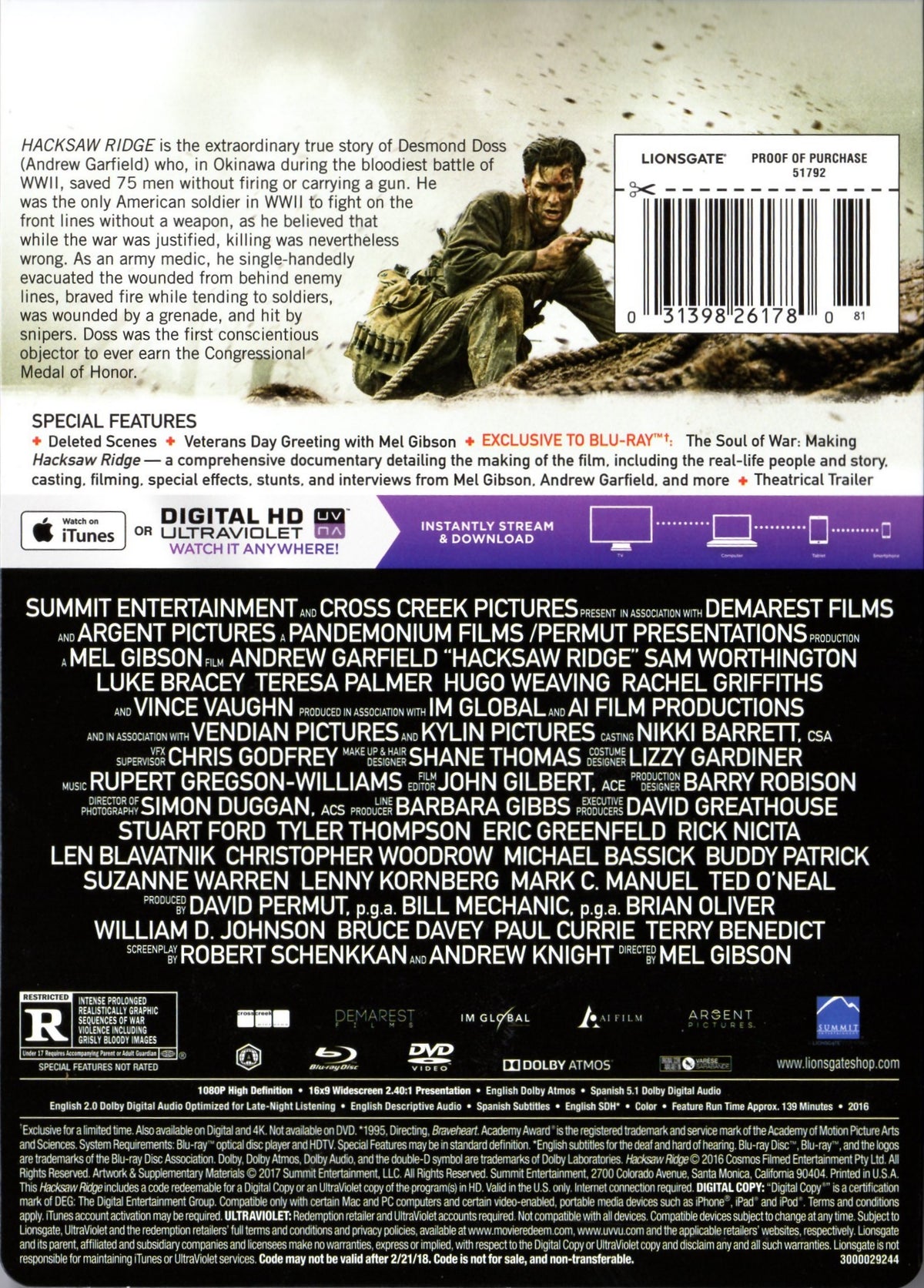 Hacksaw Ridge - Steelbook [Blu-Ray] Blu-Ray Steelbook Lionsgate Films