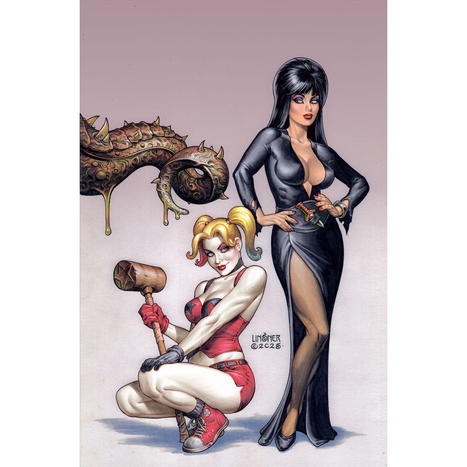 Harley Quinn X Elvira: #4 [Joseph Michael Linsner CVR J Virgin - 1:15] 2025 Comics Dynamite Entertainment