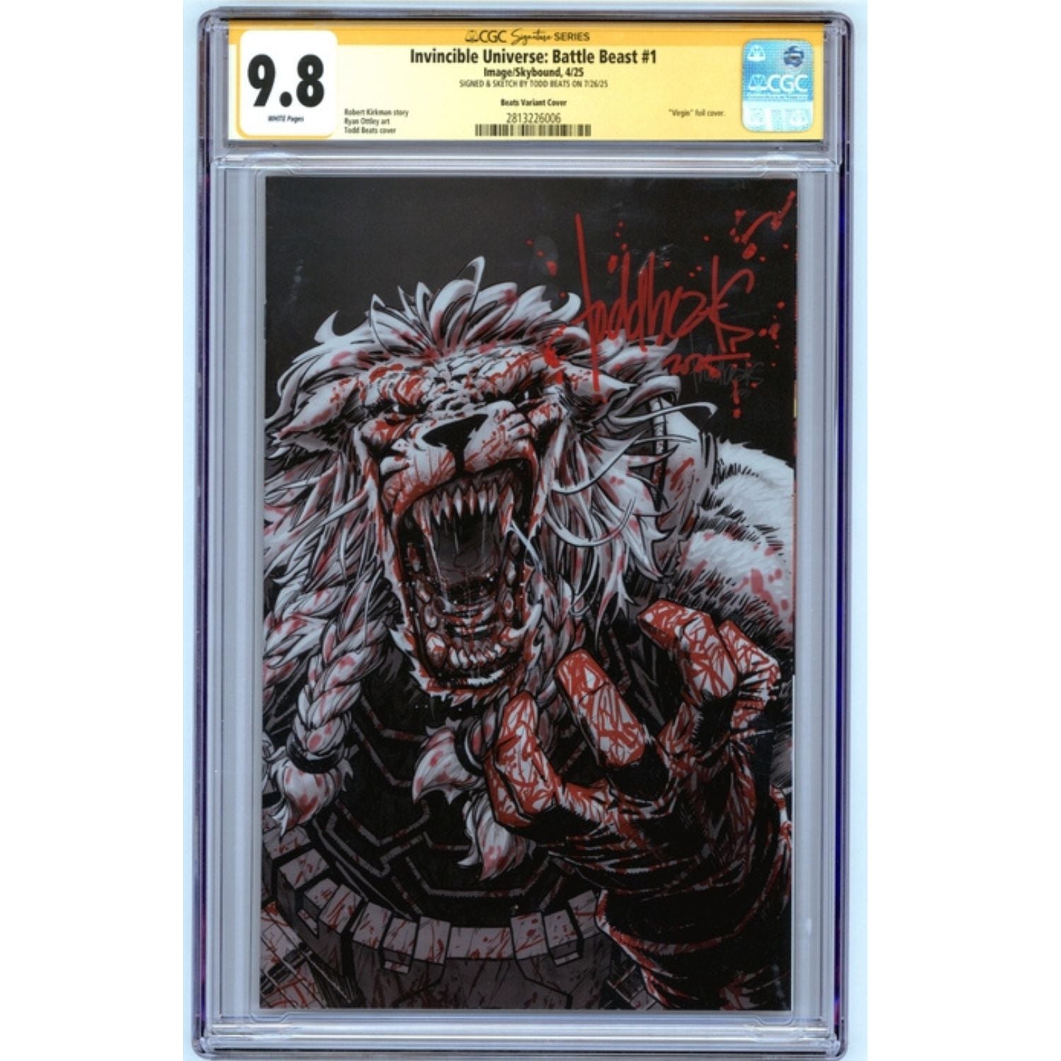 Invincible Universe Battle Beast: #1 [Todd Beats CGC 9.8 Signature Series Bloody Sig on Exclusive CVR] 2025 Comics Image Comics