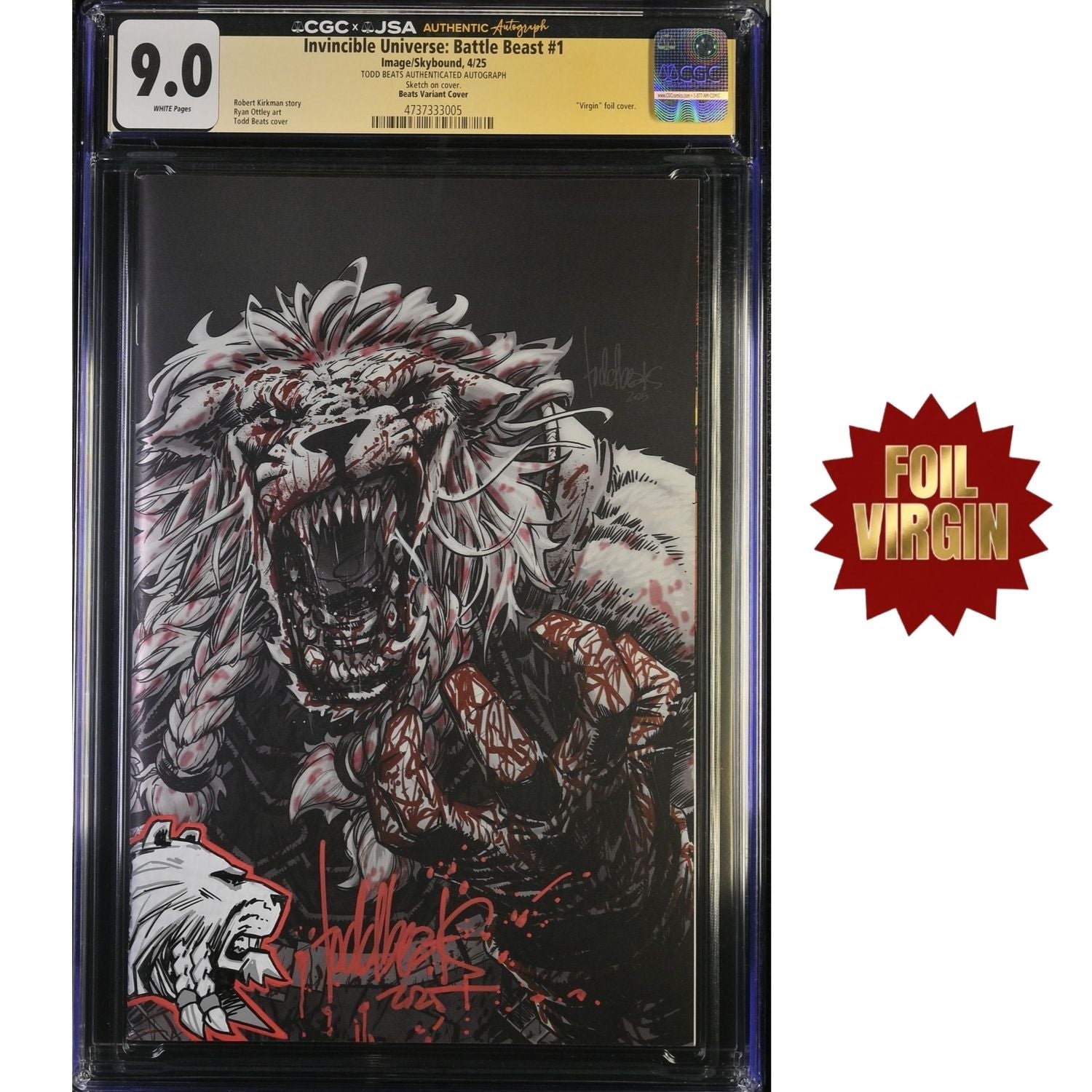 Invincible Universe Battle Beast: #1 [Todd Beats CGC 9.0 Remark Battle Beast Signature Foil Virgin] 2025