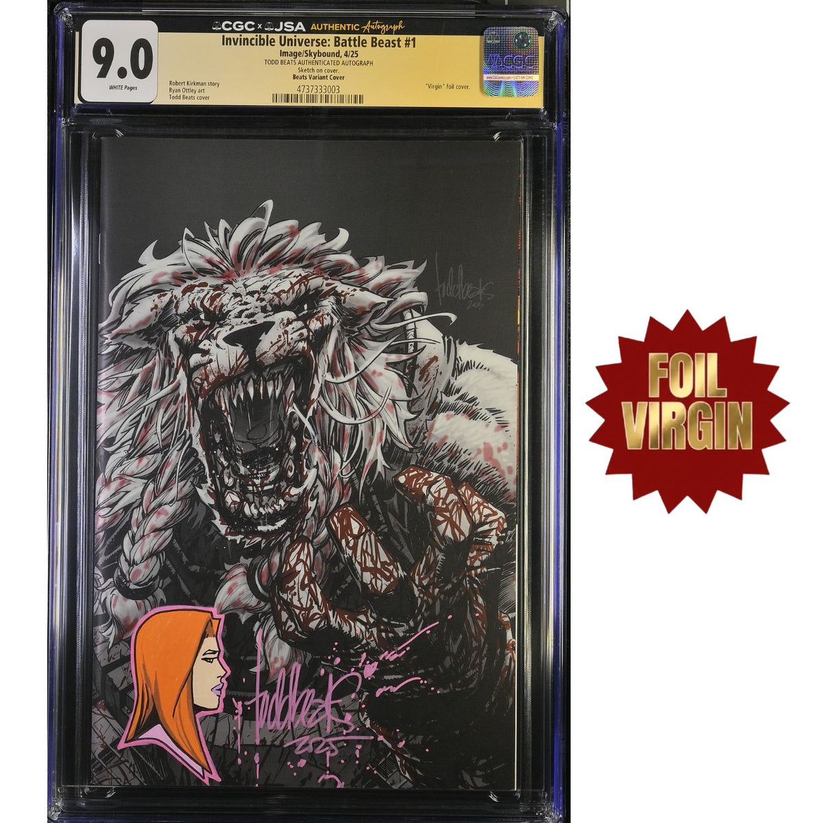 Invincible Universe Battle Beast: #1 [Todd Beats CGC 9.0 Signature Atom Eve Remark Foil Virgin] 2025