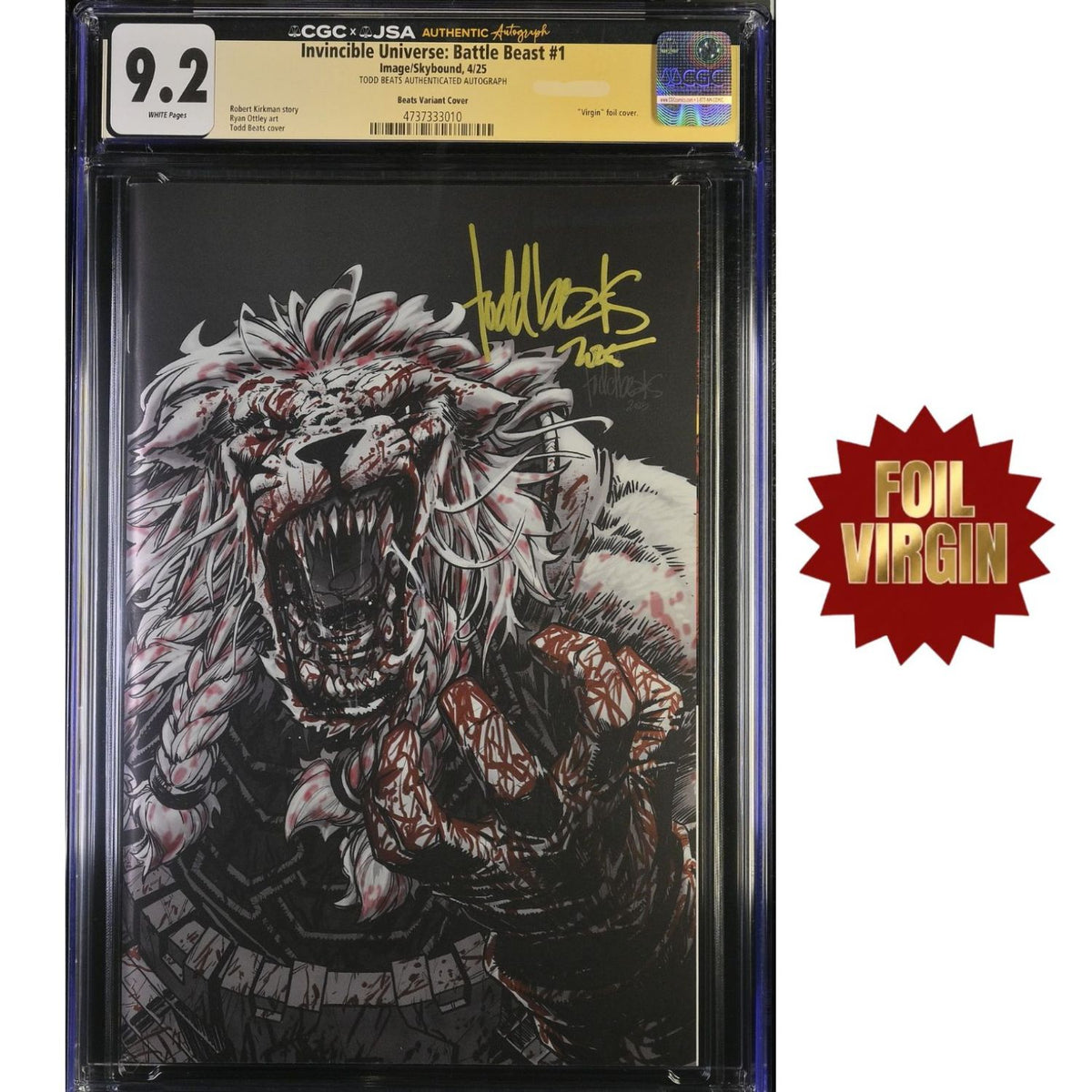 Invincible Universe Battle Beast: #1 [Todd Beats CGC 9.2 Gold Signature Bloody Foil] 2025 Comics Image Comics