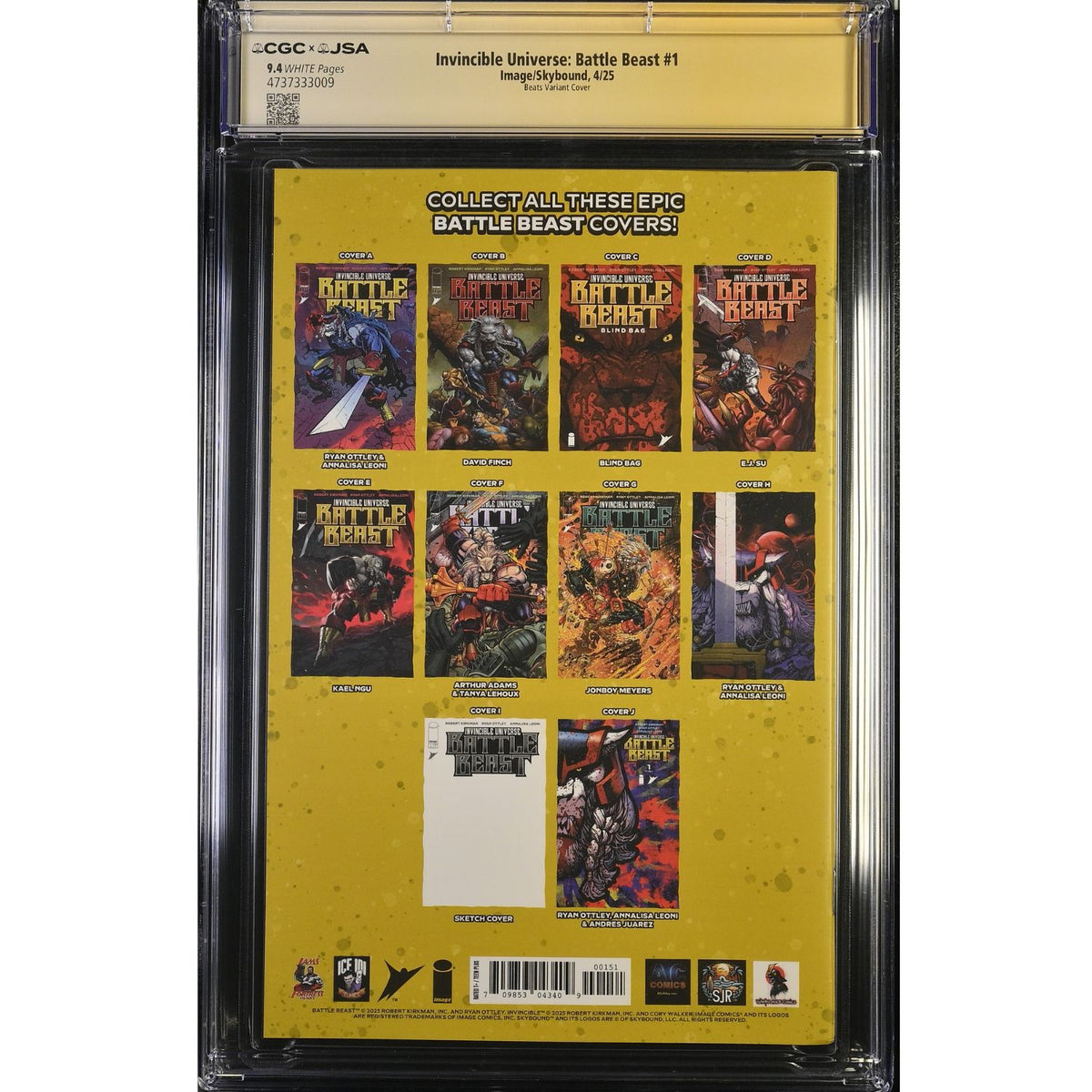 Invincible Universe Battle Beast: #1 [Todd Beats CGC 9.4 Remark with Conquest JSA Signed Foil Virgin] 2025 Comics Image Comics