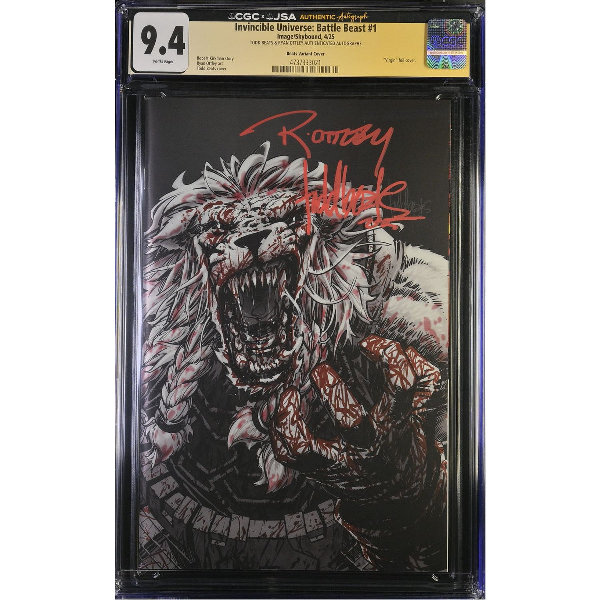 Invincible Universe: Battle Beast: #1 [Todd Beats Ryan Ottley CGC 9.4 Red Signature Bloody Foil] 2025