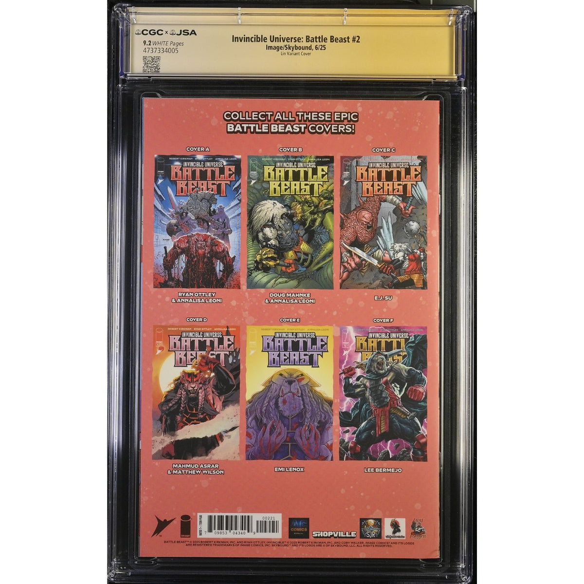 Invincible Universe Battle Beast: #2 [Rachta Lin CGC 9.2 Shopville Exclusive Double Signature] 2025