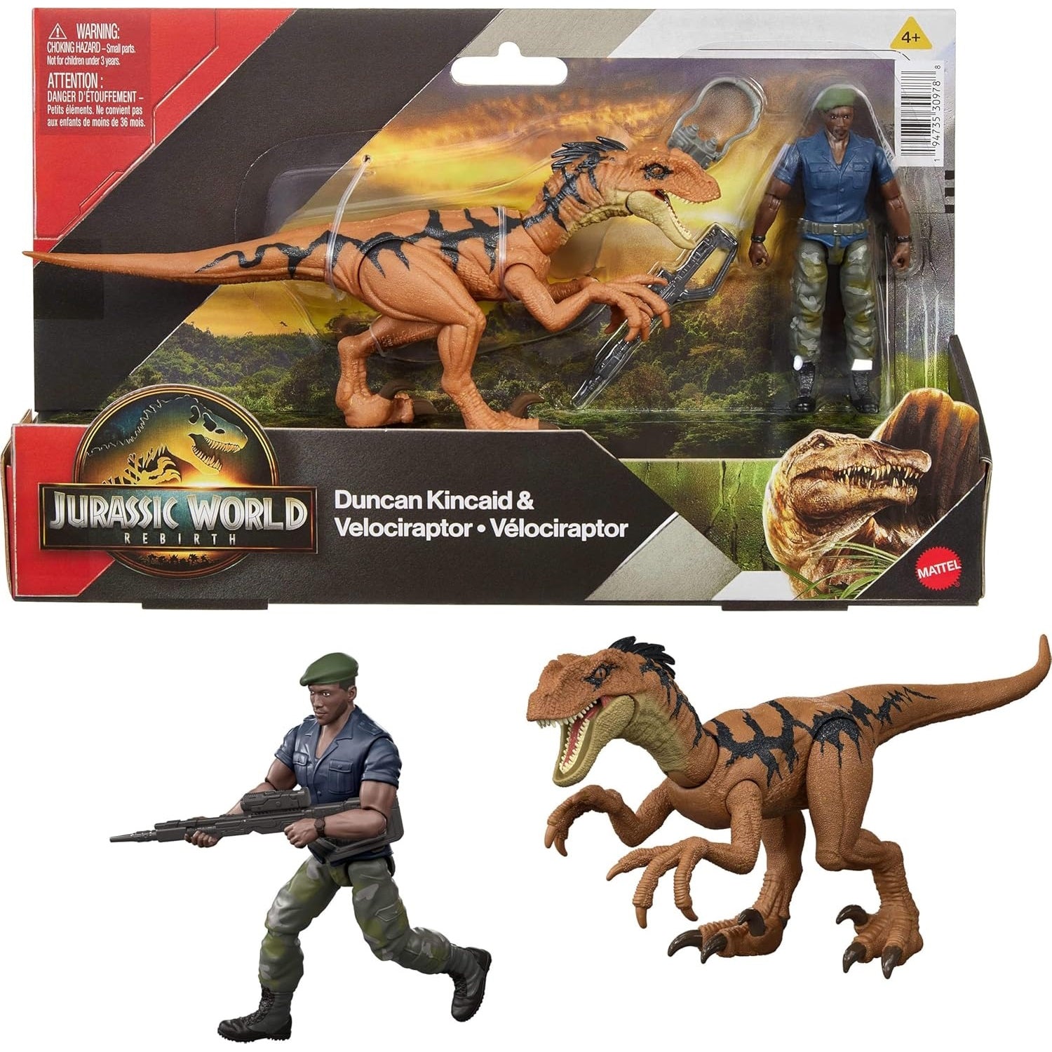 Jurassic World Rebirth: Duncan Kincaid and Velociraptor Toys & Games Mattel