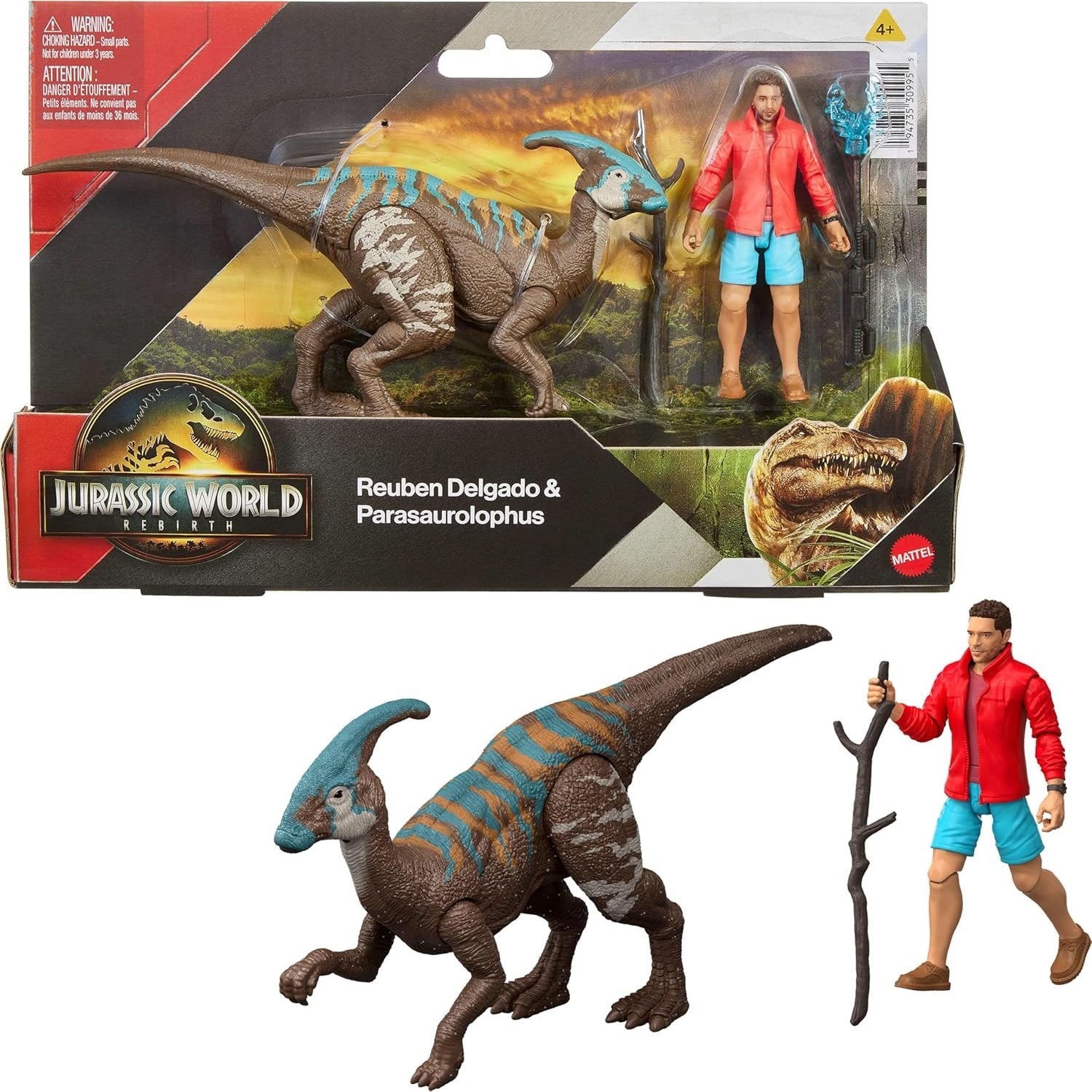 Jurassic World Rebirth: Reuban Delgado and Parasaurolophus Toys & Games Mattel