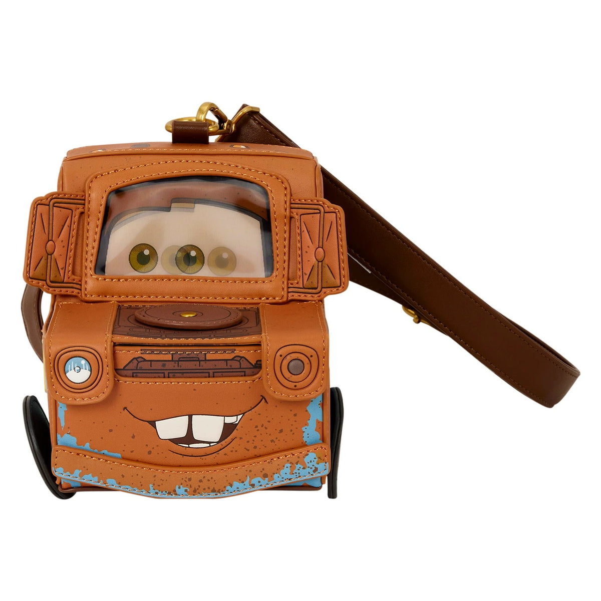 Loungefly: Disney Pixar Cars 20th Anniversary Tow Mater Figural Crossbody Bag Clothing and Apparel Loungefly