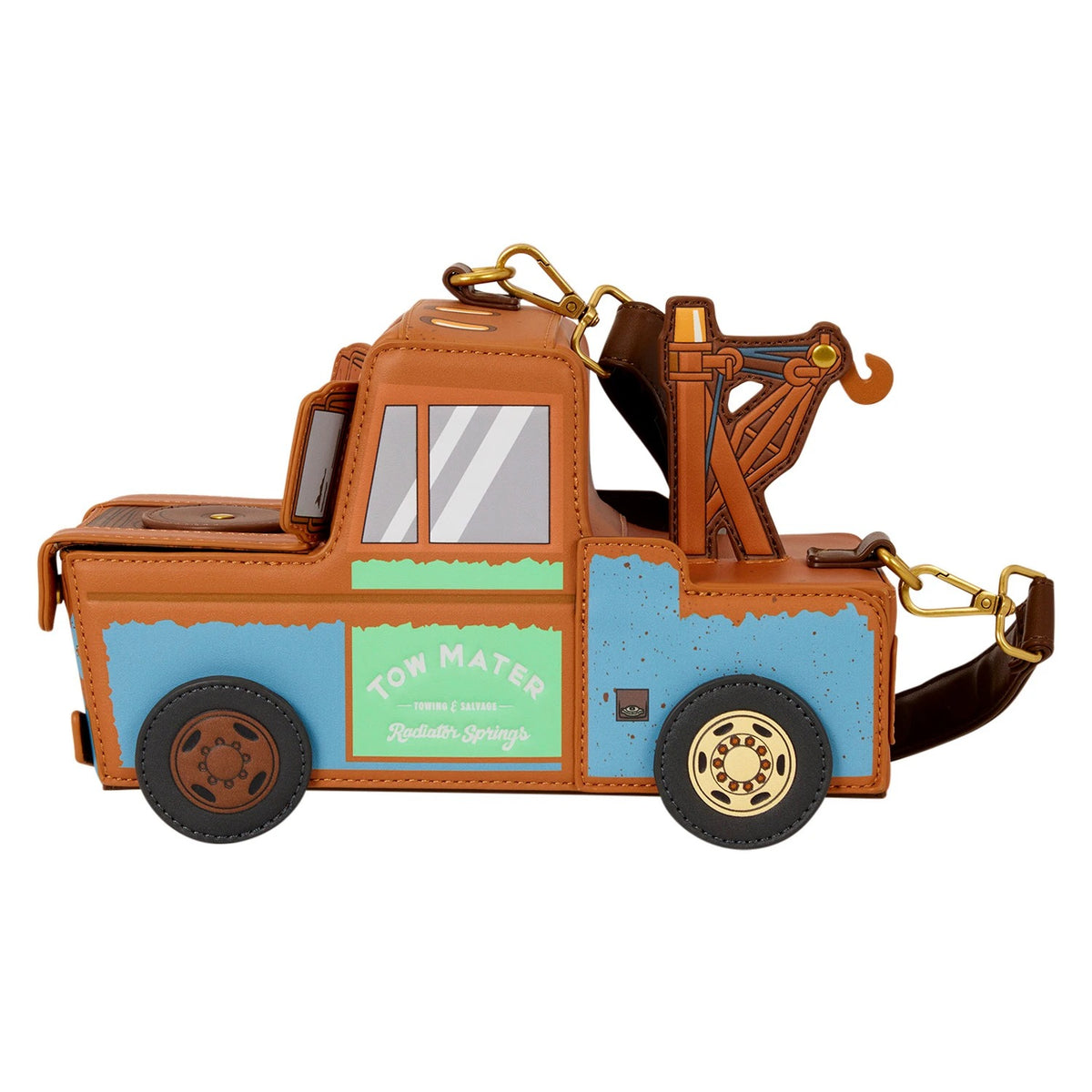 Loungefly: Disney Pixar Cars 20th Anniversary Tow Mater Figural Crossbody Bag Clothing and Apparel Loungefly