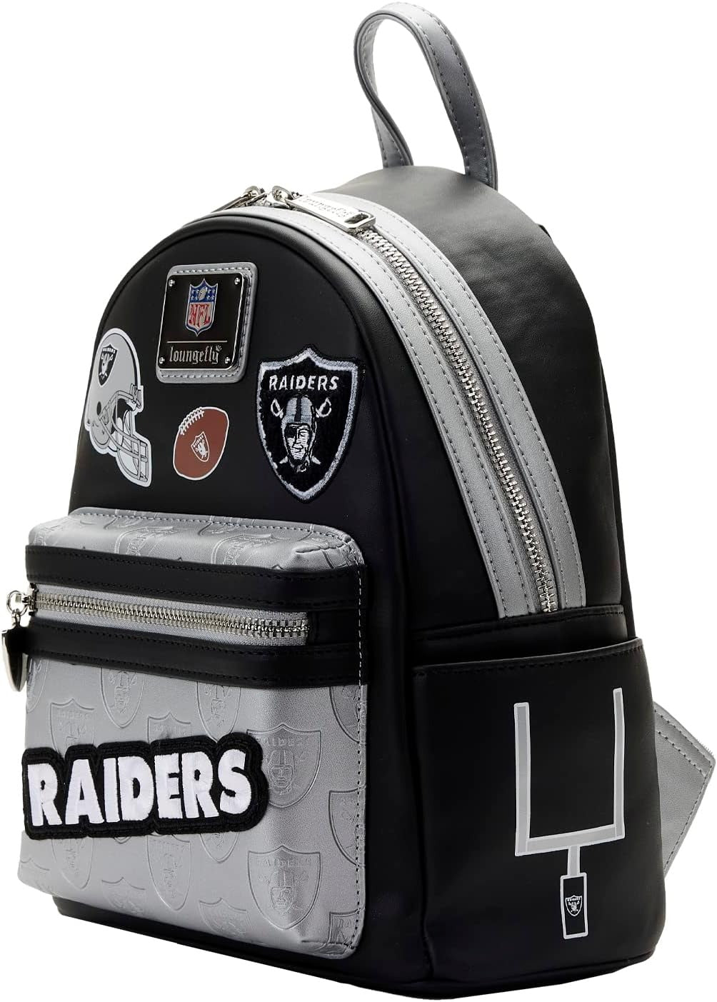 Loungefly: NFL Football Sports Las Vegas Raiders Patches Mini Backpack Clothing and Apparel Loungefly