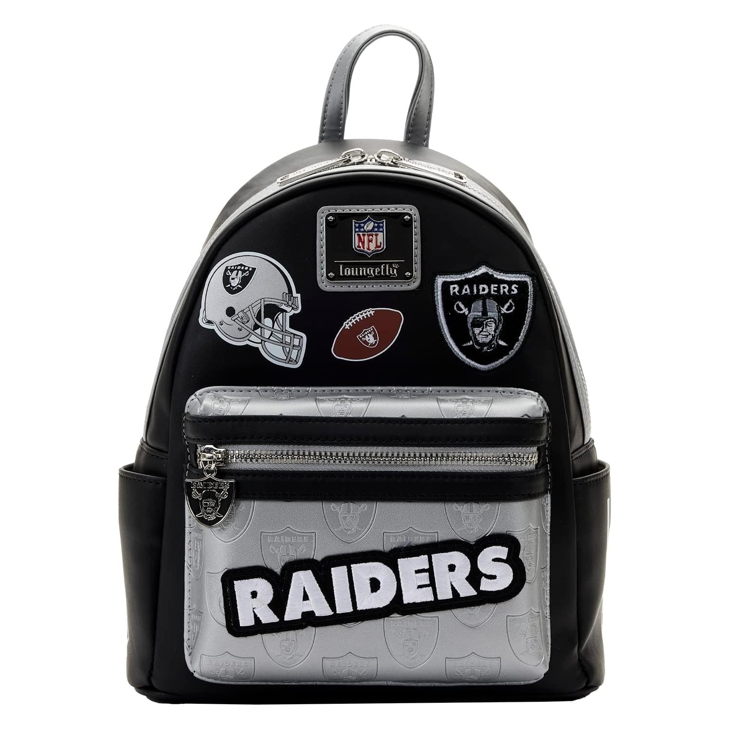 Loungefly: NFL Football Sports Las Vegas Raiders Patches Mini Backpack Clothing and Apparel Loungefly