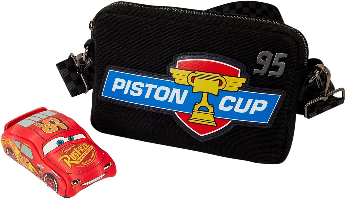Loungefly: Pixar Cars 20th Anniversary Piston Cup Sling Crossbody Bag Clothing and Apparel Loungefly