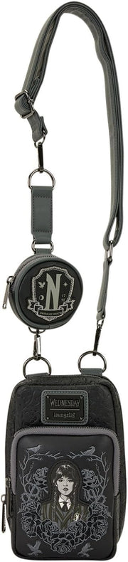 Loungefly: Wednesday Black Roses Cell Phone Crossbody Bag Clothing and Apparel Loungefly